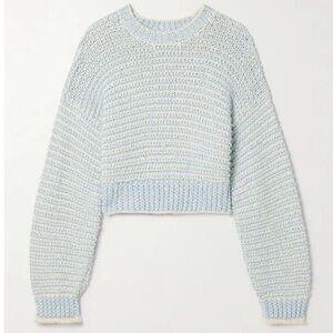 LoveShackFancy “Koa” Cropped Cotton Sweater – Ocean Pearl (XS)